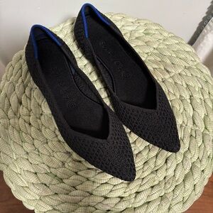 Rothy’s The Point Black Honeycomb Knit Point Top Slip On Flats Size 8.5